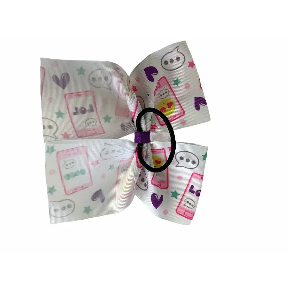 Girl’s Lot of 2 Emoji Printed Hair Bow ties NEW